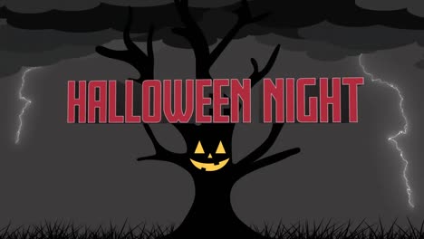 Animation-of-halloween-night-text-over-tree-and-stormy-sky