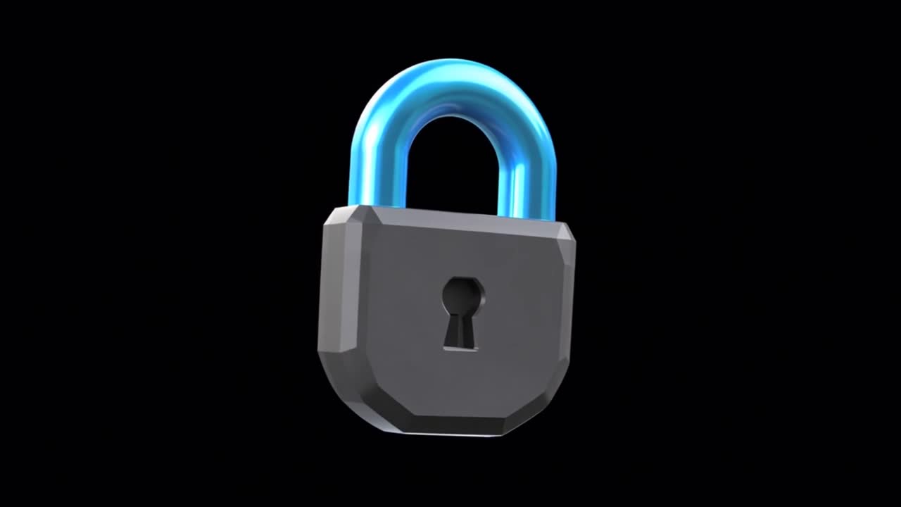 3D Animated Padlock with Glowing Blue Shackle Rotating
