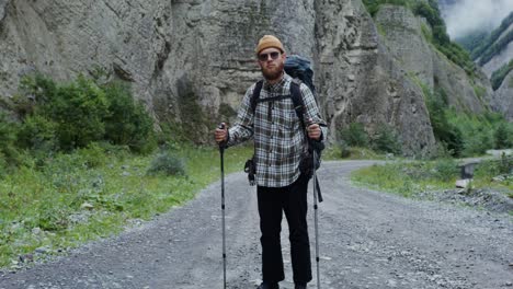 hiker in a mountain canyon