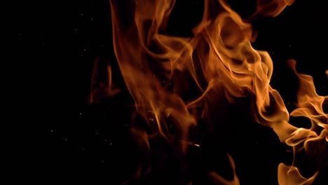 Flames-of-fire-on-black-background-in-slow-motion