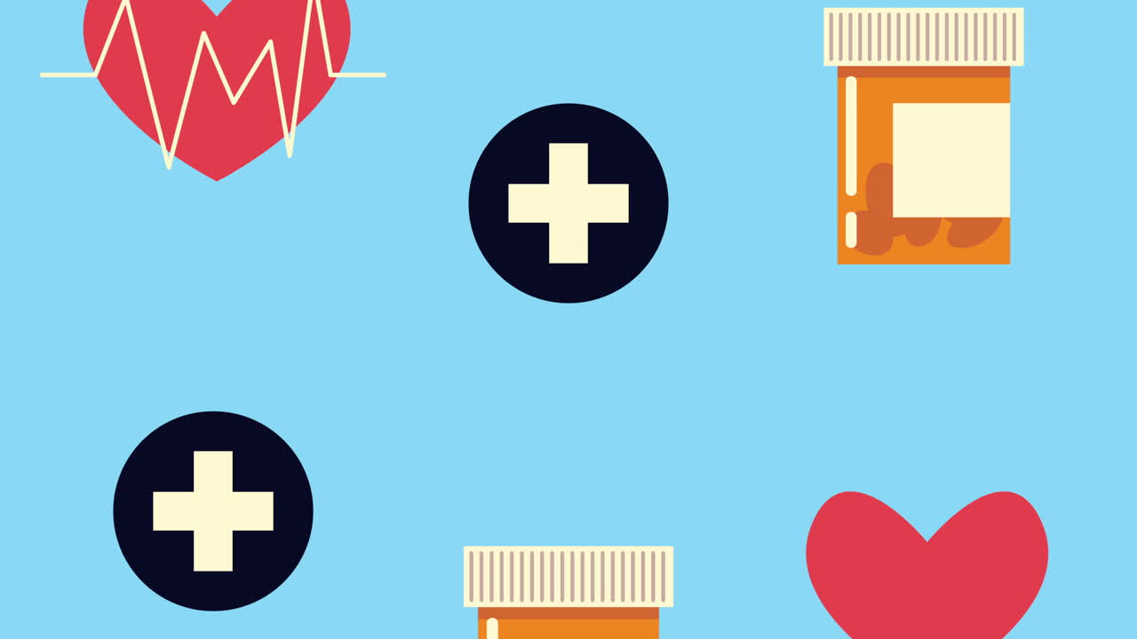 heart cardio and icons pattern