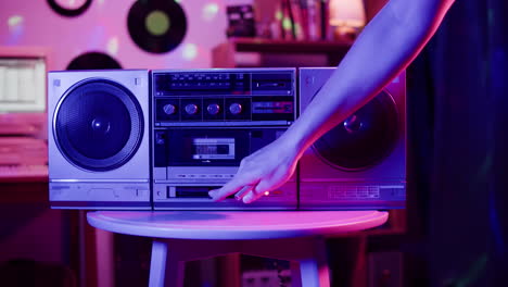 retro boombox in neon light