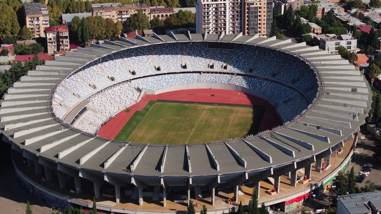Close Up Orbiting Drone Shot Above Boris Paichadze Dinamo Arena. Tight Shot