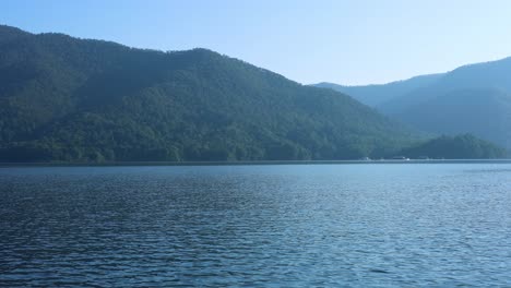 calm water with mountain reflections over time