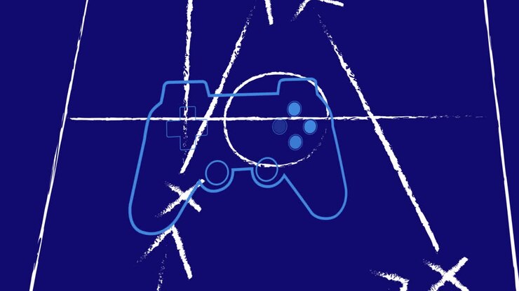 Animation of gamepad over match plan on blue background