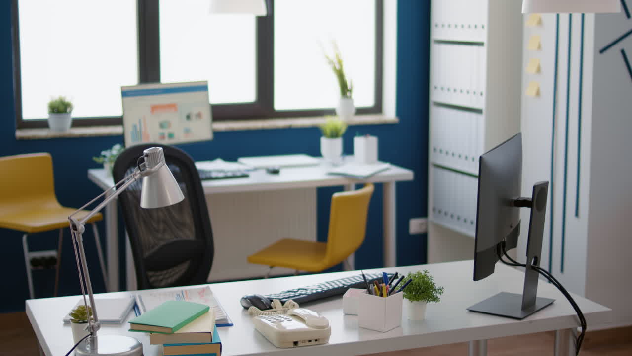 Empty business office with startup technology for economy work