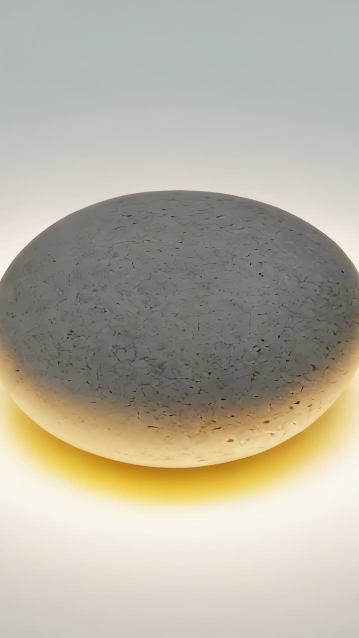 Vertical video: Showing speckled disc in studio on white base, halo brightening to accent texture