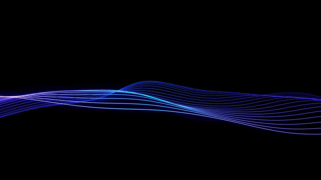 Abstract Glowing Blue Wavy Lines Moving Across Dark Background