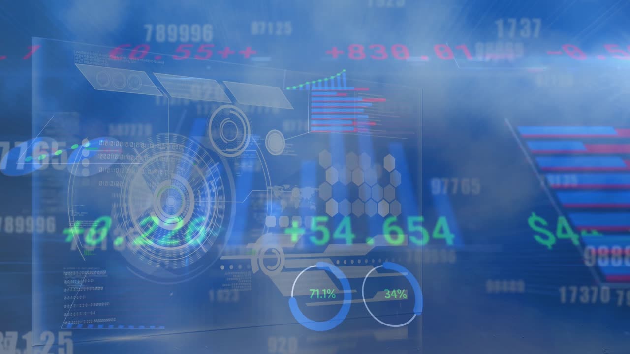 구름이 있는 하늘 위에서 데이터 처리의 애니메이션