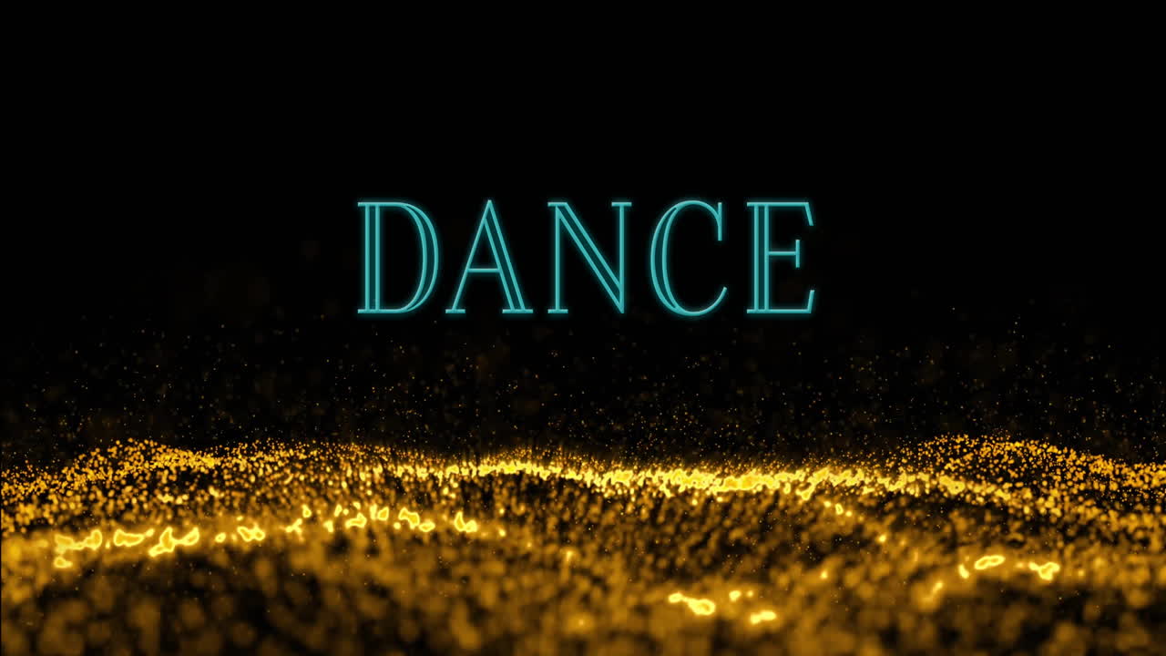 Animation af danse tekst over gule prikker