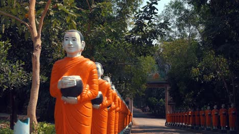 close shot of monks statues on monk bridge