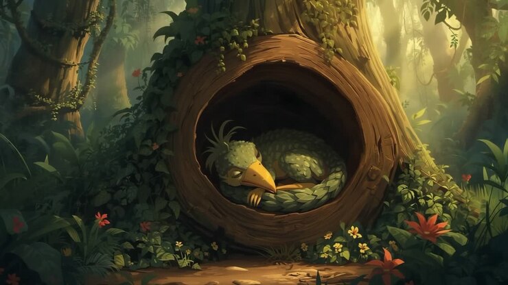 A Bird Sleeping in a Tree Hollow