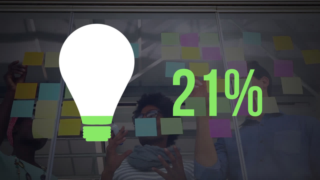 forma de bombilla y números que se llenan de color