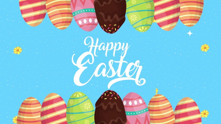 happy easter animated card with eggs painted and lettering