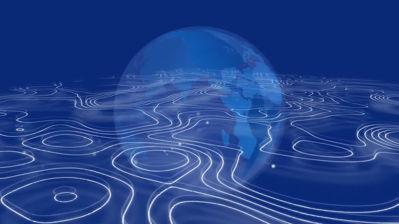 파란색 지구와 파란색 배경 위의 파란색 지도 선의 애니메이션