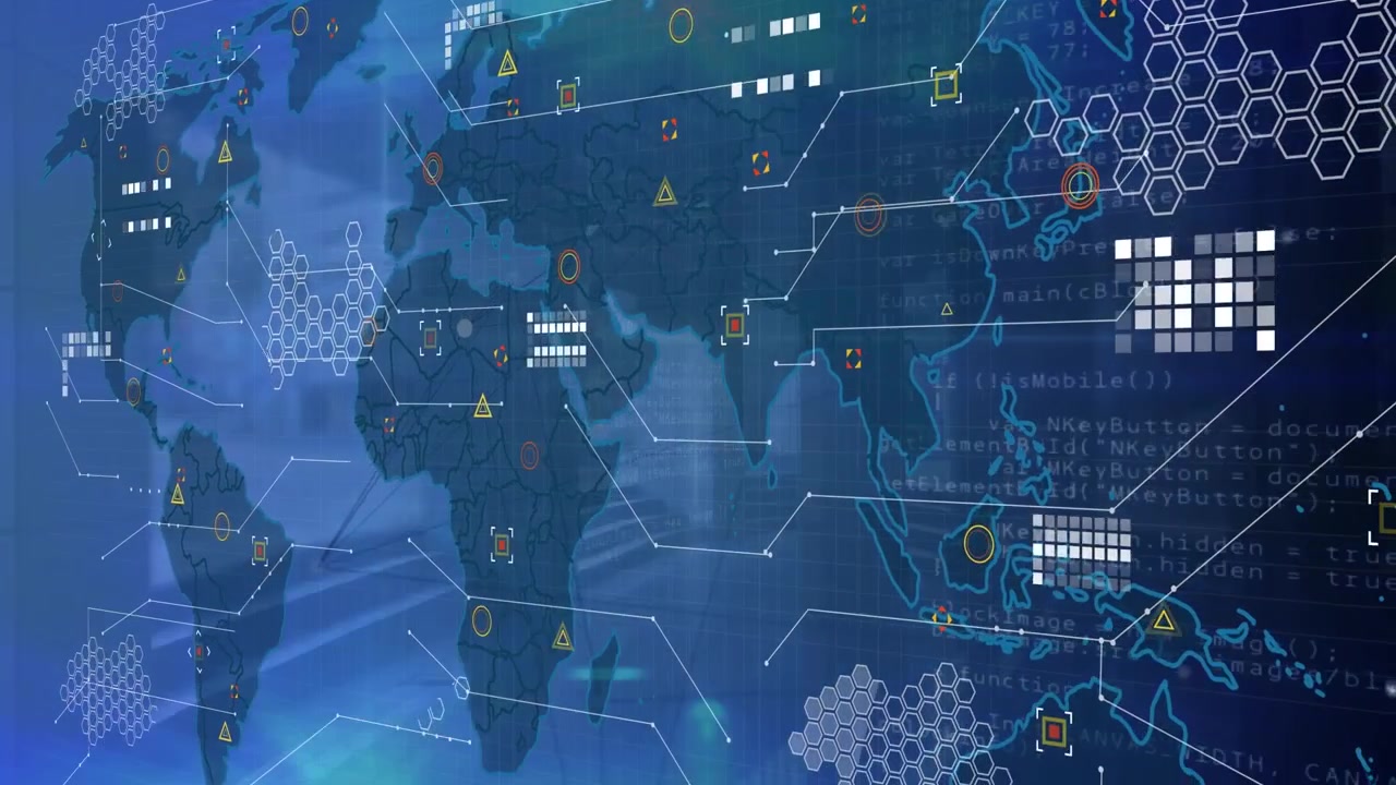 Animation of data processing over cityscape