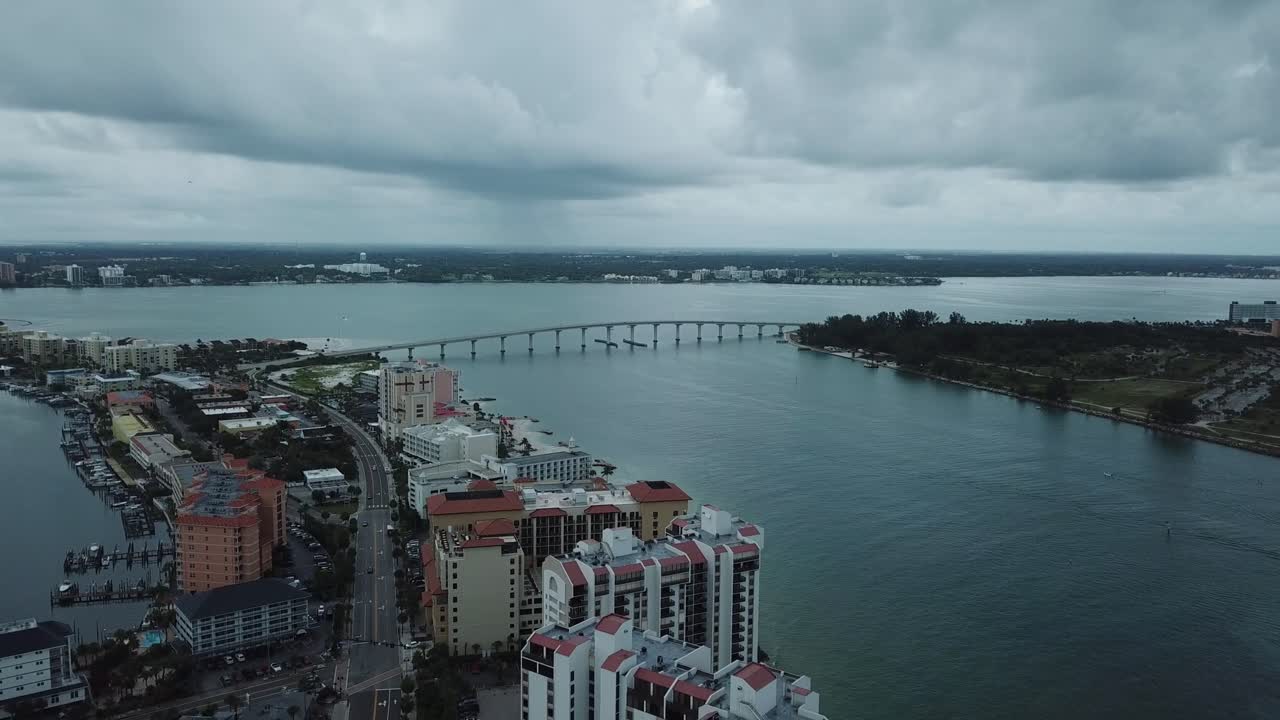 Causeway Bridge, Clearwater, Florida, Hotels, Rain, Clouds Aerial,