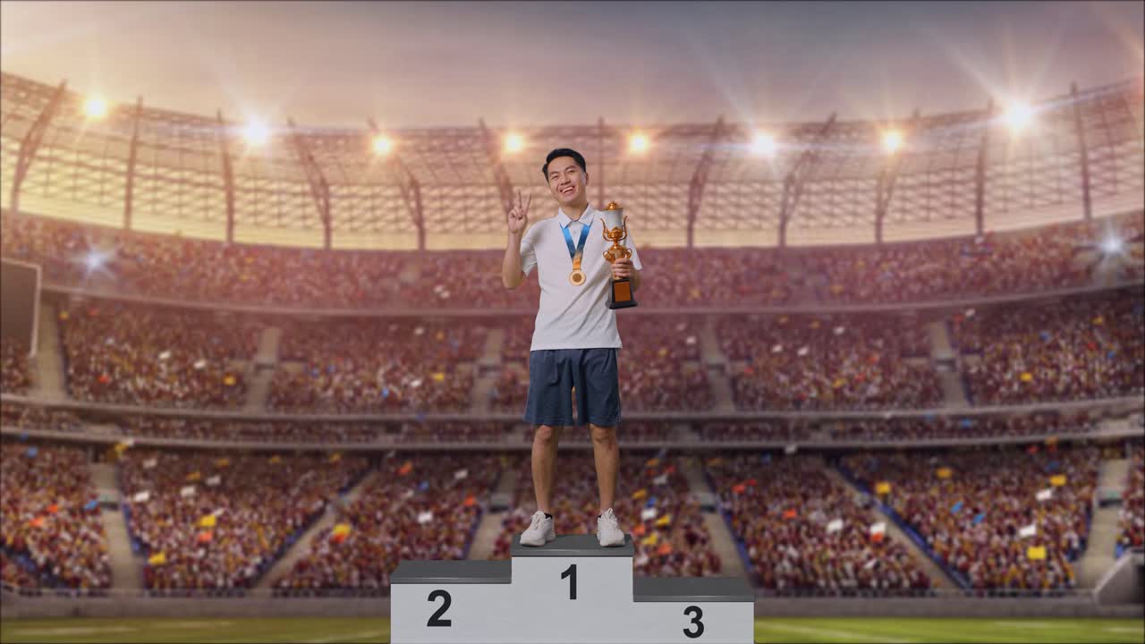 campeón en el podio