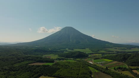 aerial drone view of mount yōtei, the symmetrical stratovolcano in hokkaidō, japan