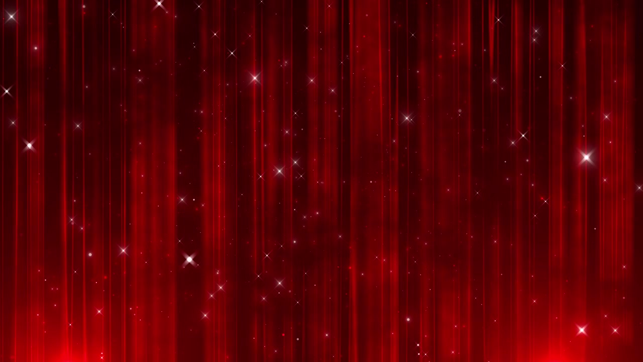 赤い豪華な光のカーテン、垂直に光る筋、きらめく星、豊かなお祝いのトーン