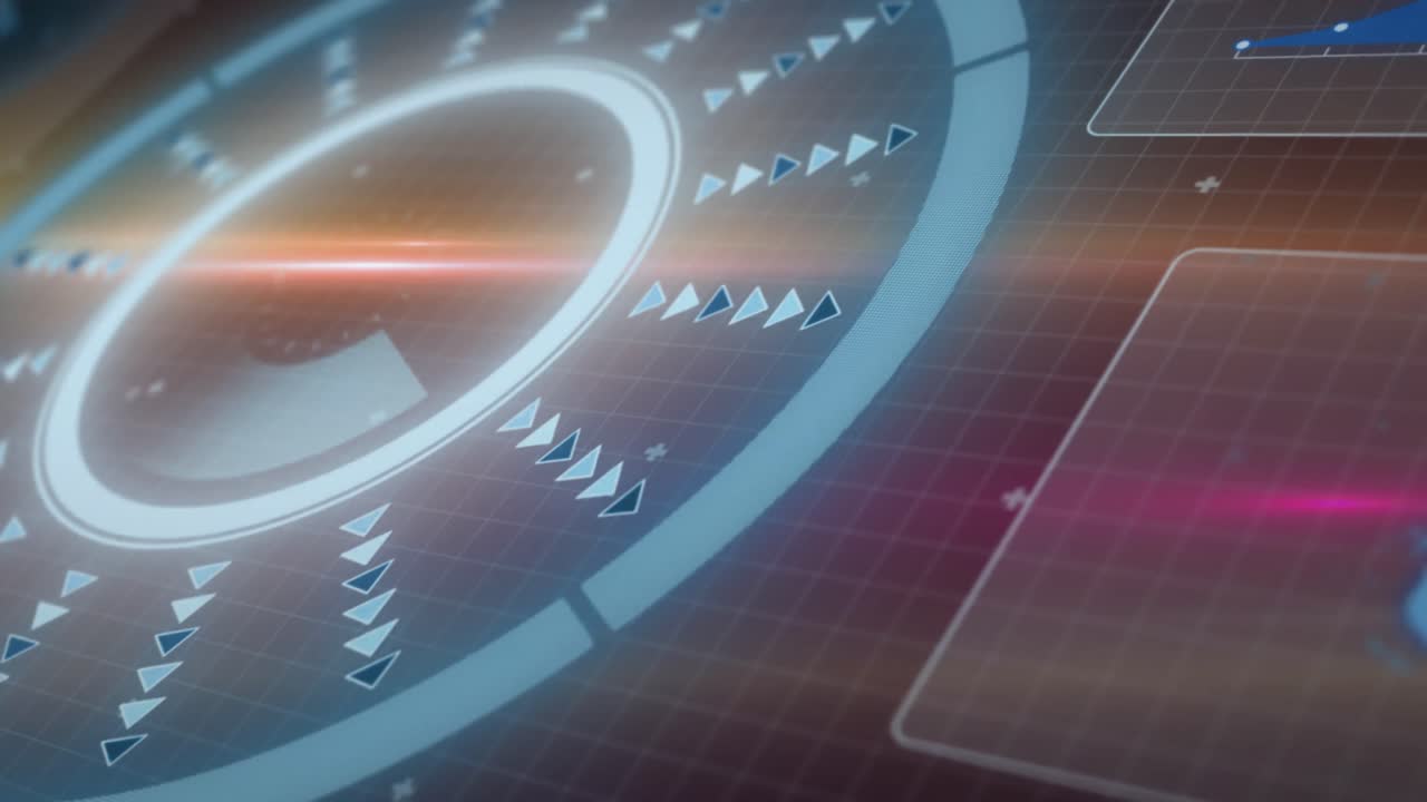 보라색 배경에 빛의 흔적 위에 데이터 처리의 애니메이션