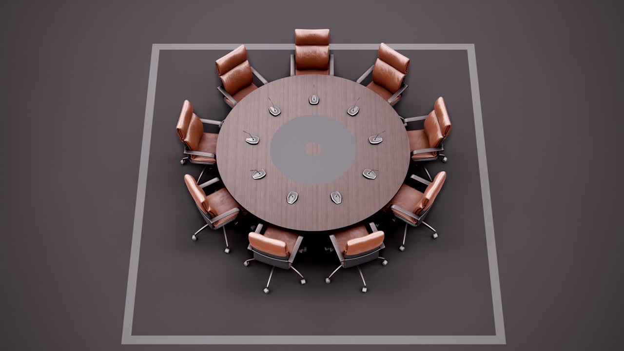 mesas redondas para conferencias en fondo oscuro. vista superior.