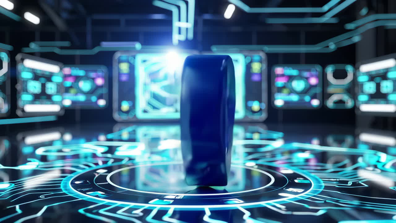 3D Render of a Blue Ring in a Futuristic Technological Setting