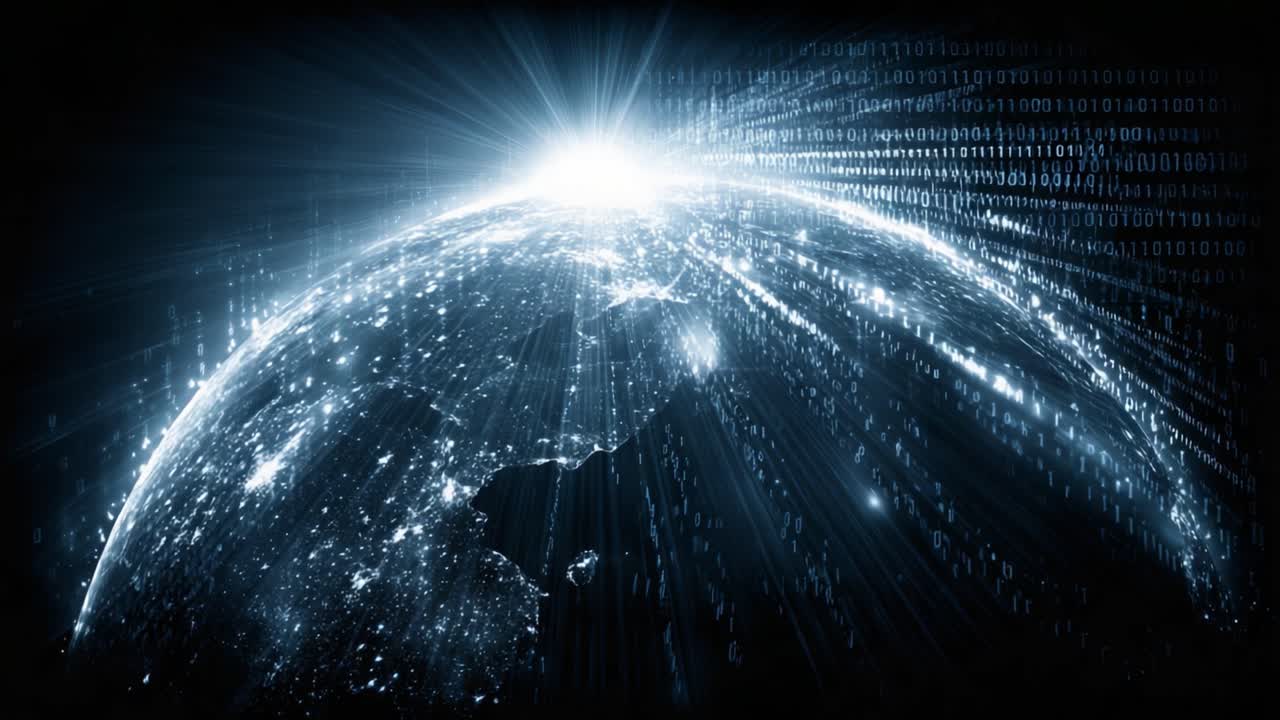 Captivating Visual Representation of a Glowing Earth Surrounded by Streams of Data, Symbolizing the Convergence of Technology and Global Connectivity