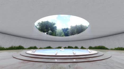 modern architectural interior with swan fountain