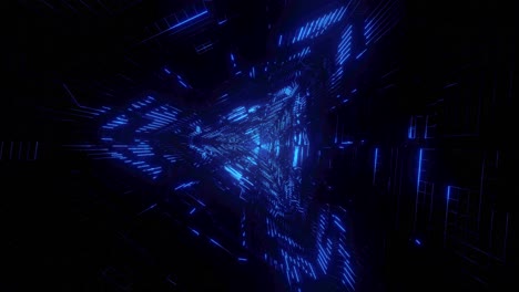 abstract tech structure, neon blue triangle sci-fi tunnel. futuristic vj loop motion graphics for music video, night club concert, audio visual show background. time warp portal. 3d animation 4k loop