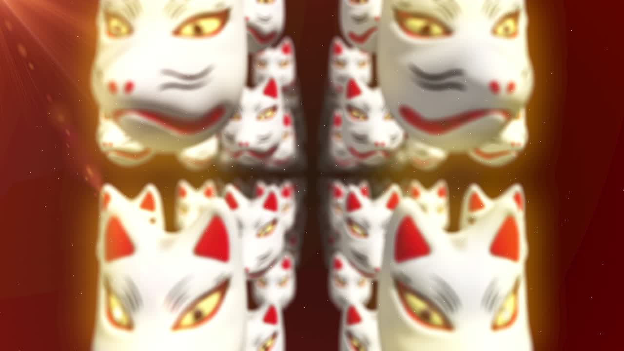 일본 전통 스타일의 여우 얼굴 마스크 루프 애니메이션