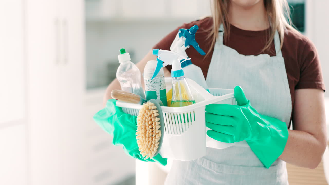 바구니를 들고 있는 여자, 청소 화학물질