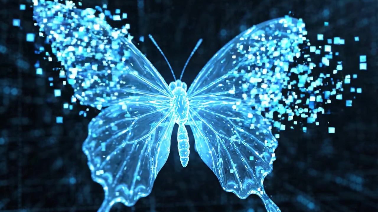 A Captivating Digital Transformation of a Butterfly: From Illustrative Elegance to Mesmerizing Particle Dispersal in a Futuristic Visualization