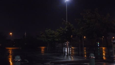 storm francis blowing car park trees in windy gale force gust at night