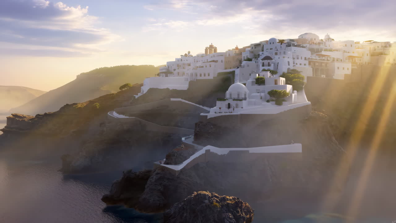 Santorini's Cliffside Village at Sunset