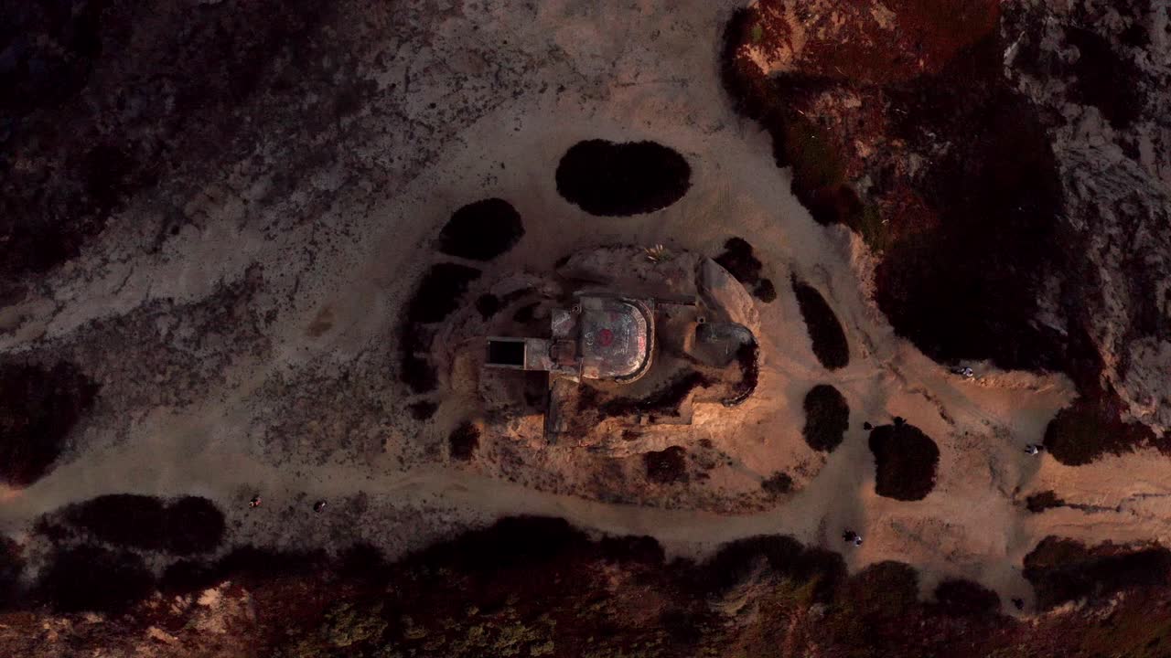 AERIAL: drone, devil's slide bunker, top view ascending
