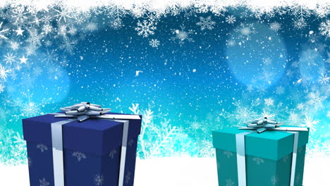 nieve cayendo y regalos de navidad