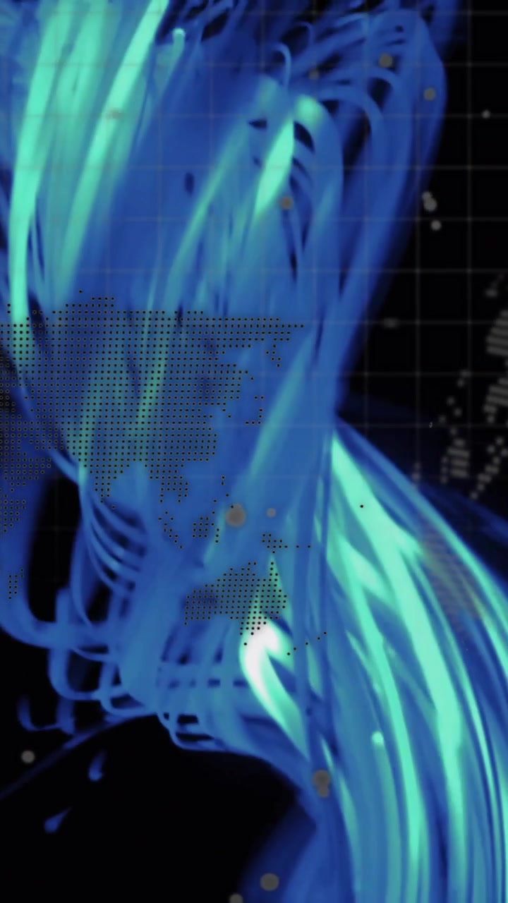 Animation of digital data processing over globe on dark background