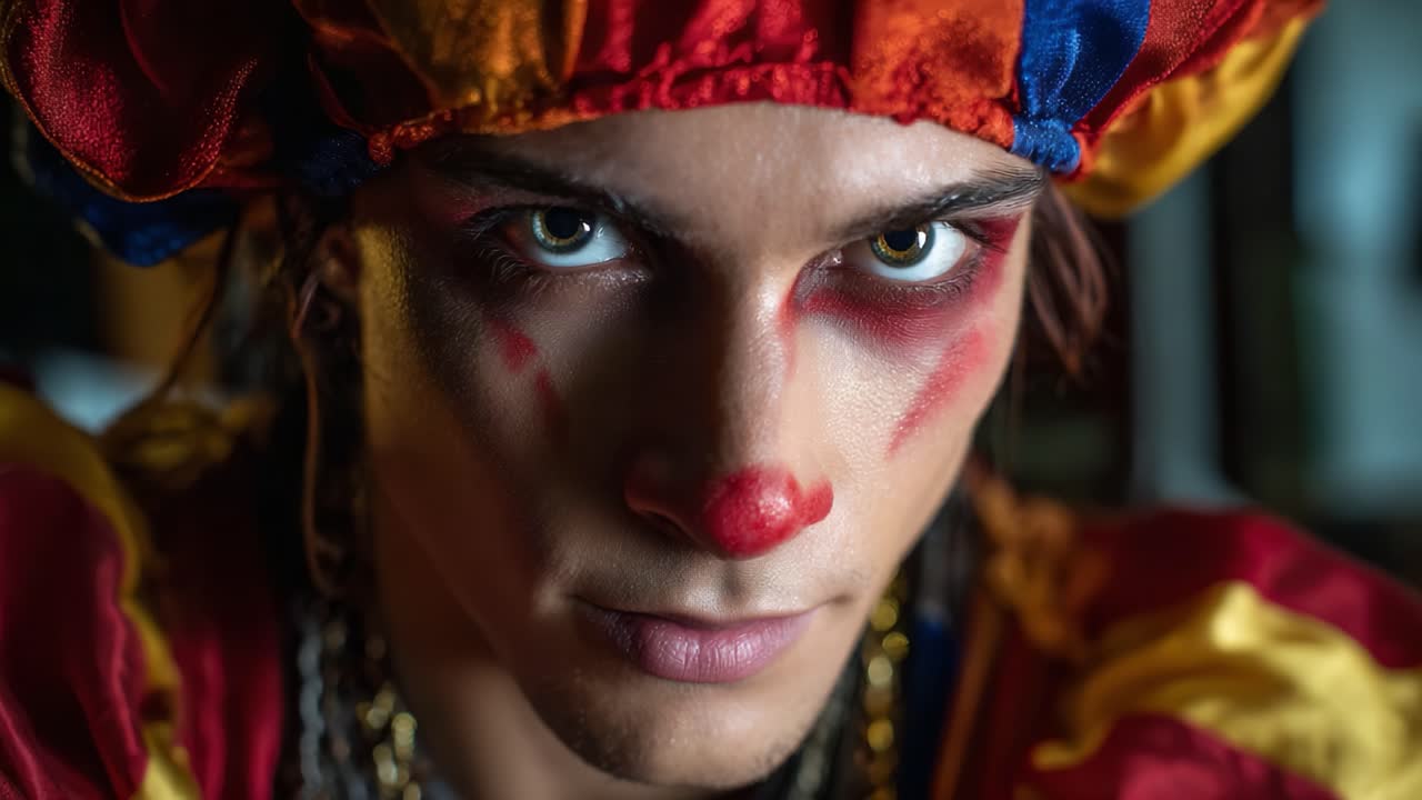 Intense Clown Portraits: A Study in Expression, Emotion, and Character from the First and Last Frames Capturing the Intriguing Essence of a Clown's Journey