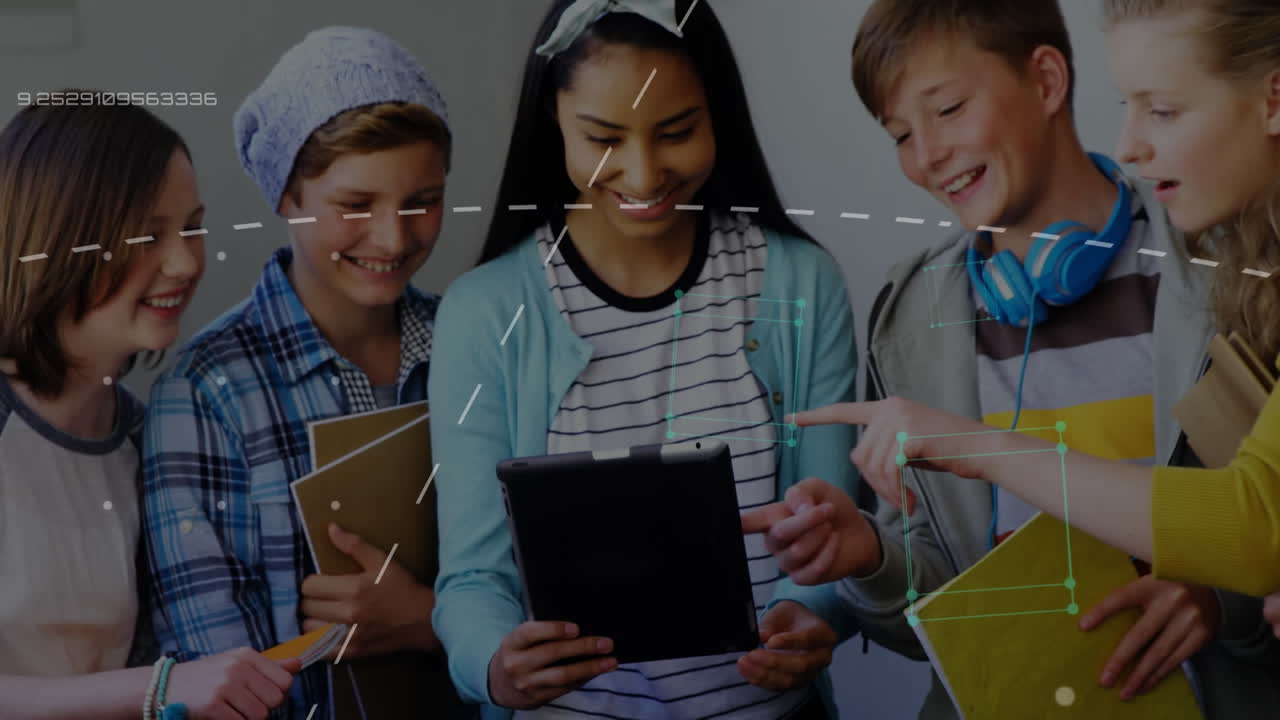 procesamiento de datos contra un grupo de niños que usan tabletas digitales