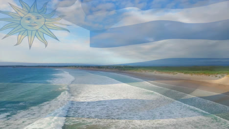 animation of flag of uruguay blowing over seascape