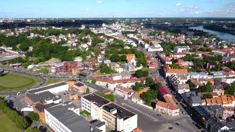 aerial view, downtown neighborhood of kaunas, lithuania