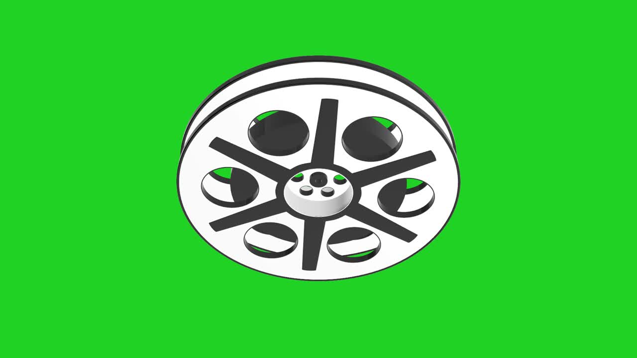 카메라 필름 릴의 3d 애니메이션, 녹색 화면과 함께 원활한 루프 애니메이션