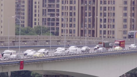 traffic congestion on the jialing river bridge in chongqing