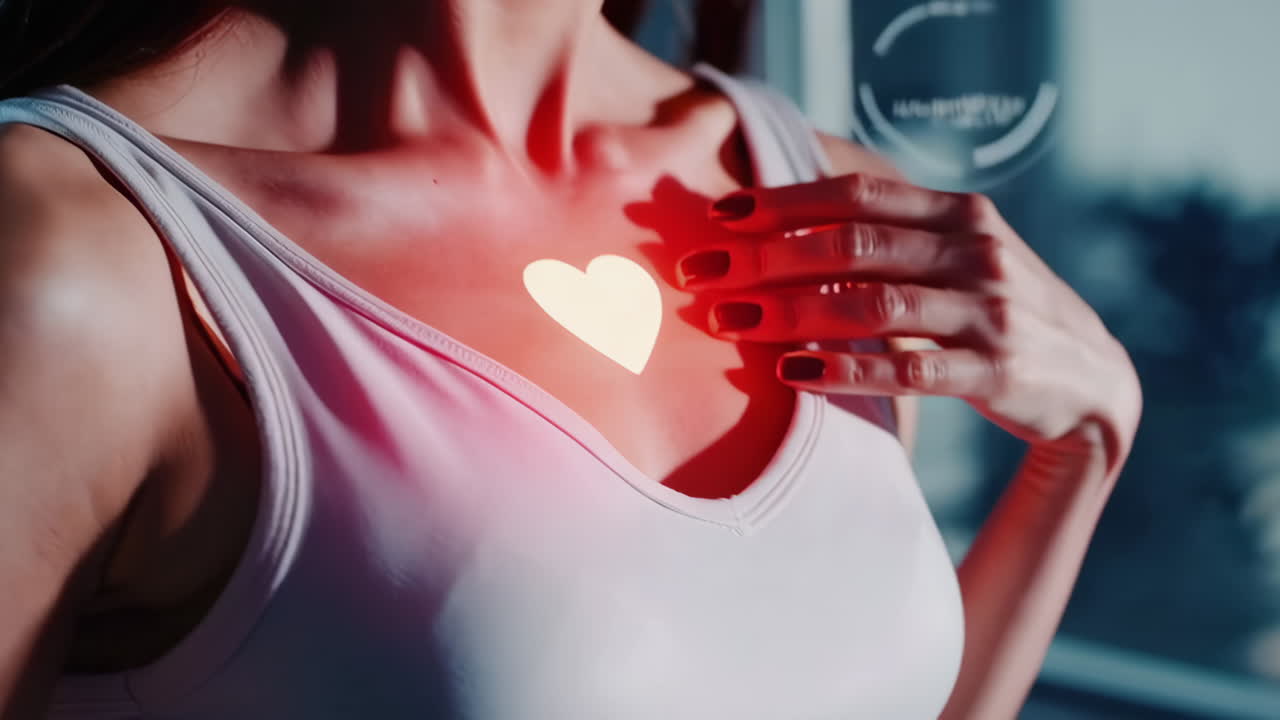 Woman with glowing heart on her chest
