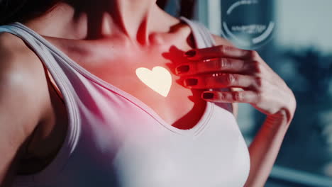 woman with glowing heart on her chest