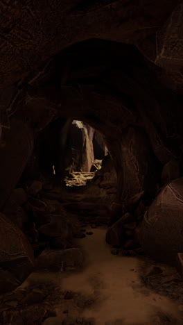 a narrow path leading through a dark cave