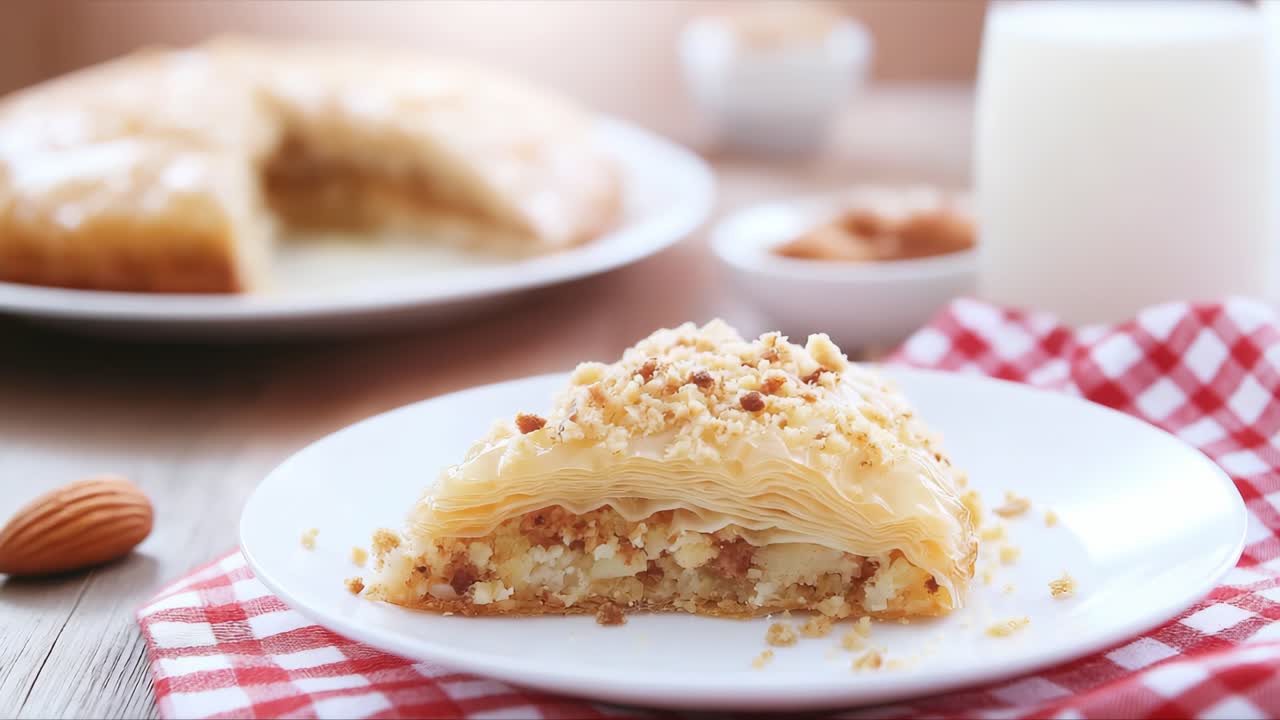 Beyaz tabakta bir dilim baklava
