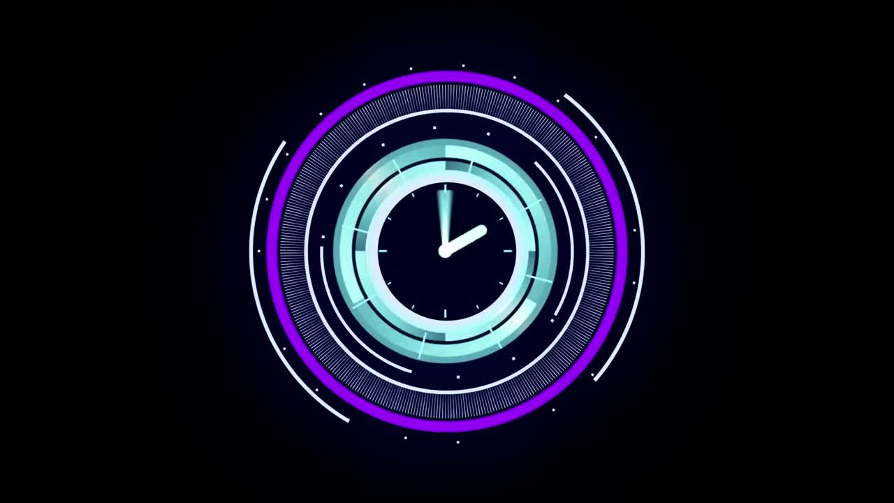 Animation of scope scanning with clock over black background