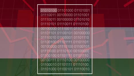 animation of statistics and data processing over waving flag of hungary